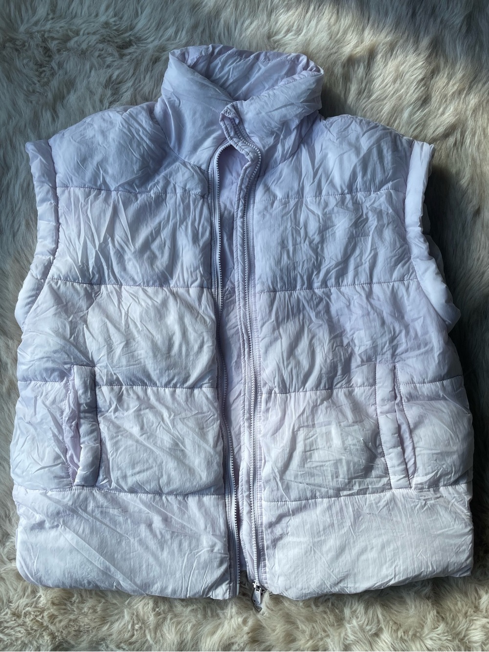 Free People In A Bubble Puffer Vest - Lavender/Almost White Oversized Quilted